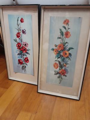 Vintage floral paintings set by T. Guerrero mid-century, like new