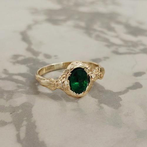 Vintage women's and children's ring 1960s, green and gold