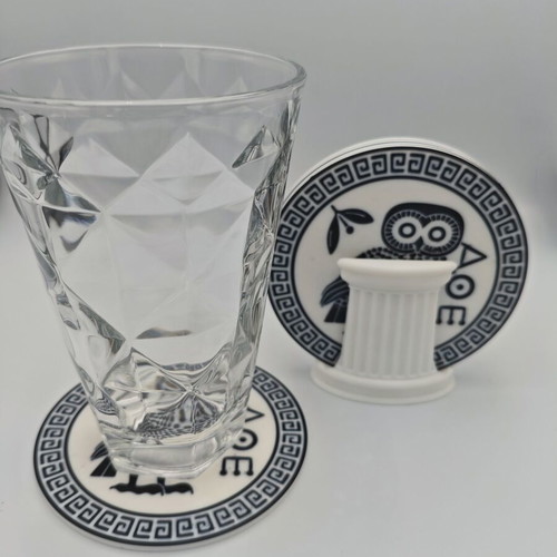 3D Printed Coaster Set Athens Owl 5 Pieces with Column Stand new