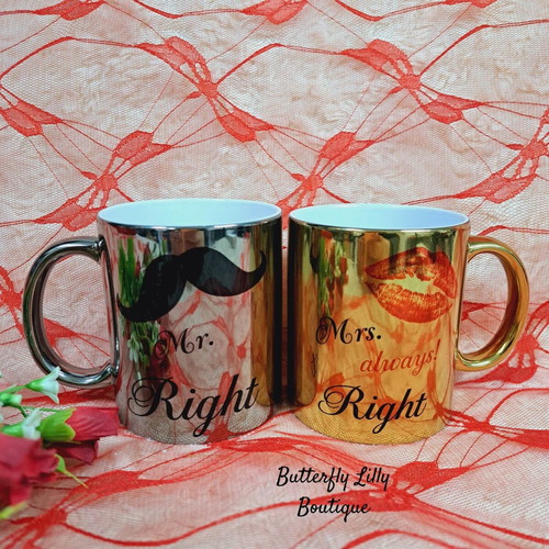 Set of two mirror mugs Mr Right and Mrs Always Right new