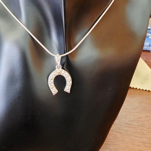 Silver necklace 925 with cubic zirconia horseshoe, handmade, new