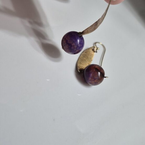 Silver 925 gold-plated earrings with purple dark water beads