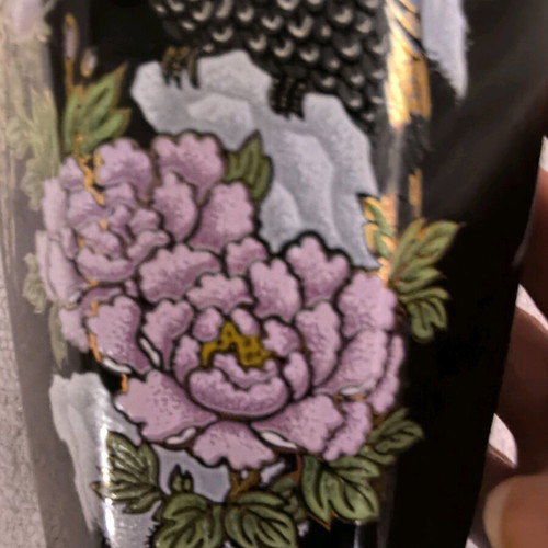 Vintage ceramic vase with pheasant and peony paintings like new