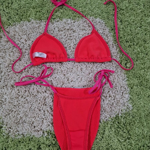 Asos crinkle neon orange and pink swimsuit bikini one size like new
