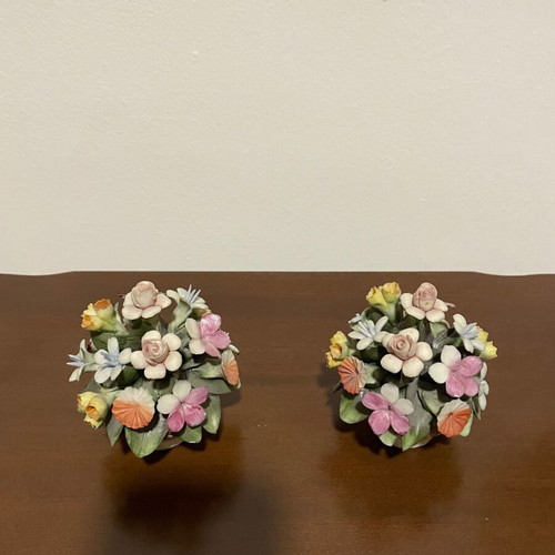 Vintage Fullin Mollica Capodimonte flower bouquets set of 2, new