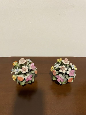 Vintage Fullin Mollica Capodimonte μπουκέτα λουλουδιών σετ 2, καινούρια