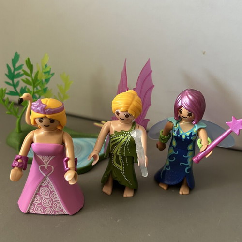 Playmobil fairies and princess set with pond like new
