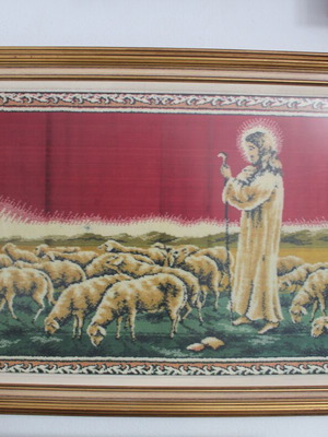 Silk prayer rug like new with Jesus Christ theme and frame
