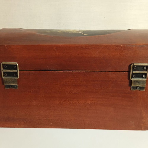 Wooden painted decorative box used, 32 x 22 x 16 cm