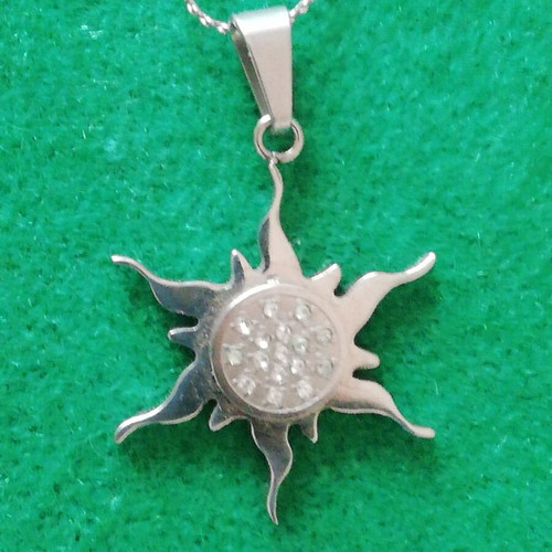 Stainless steel sun necklace with zirconia new