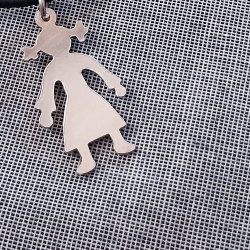 Girl pendant necklace silver 925 with black cord, handmade