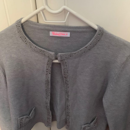 Girls' cardigan 12-13 years like new, gray with bows