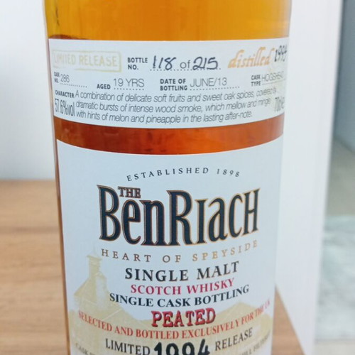 BenRiach 19 Year Old 1994 Peated Single Malt Whisky new