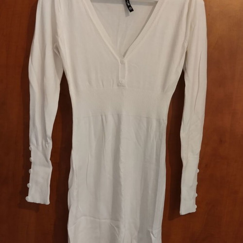 Pink Woman knitted cotton dress new, small, white cream