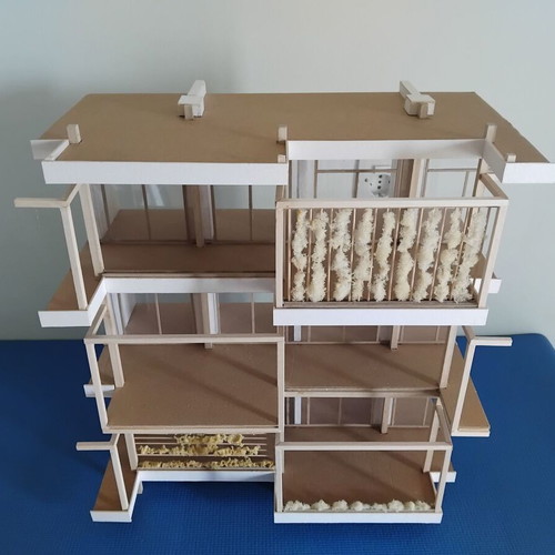 Architectural model scale 1:25 new, kraft cardboard and balsa wood