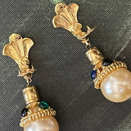 Large clip-on earrings vintage Custom Jewellery France like new
