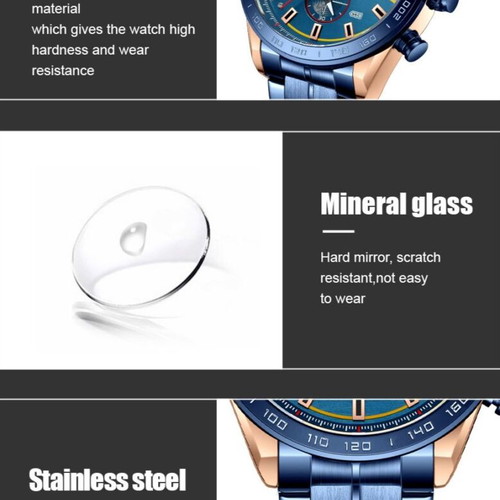 Ρολόι Curren Luxury Chronograph καινούργιο, μπλε και χρυσαφί
