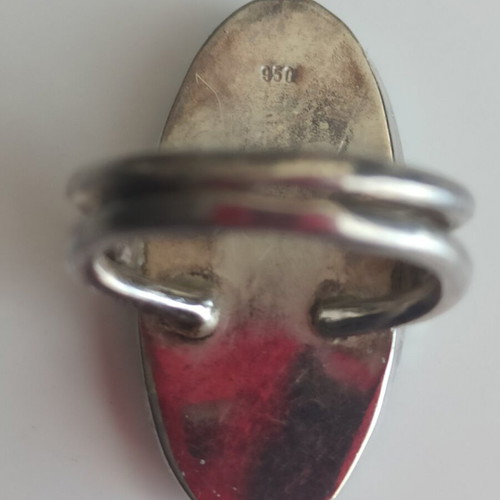 Handmade Silver 950 Ring with Large Oval Malachite Like New