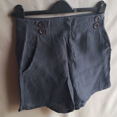 SugarFree Small High Waisted Linen Lyocell Shorts Blue Anthracite