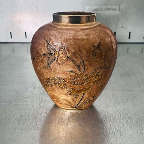 Vintage Brass Vase with Enamel and Floral Reliefs used