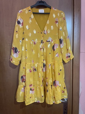 Sézane Aure silk dress used, yellow with gold floral details