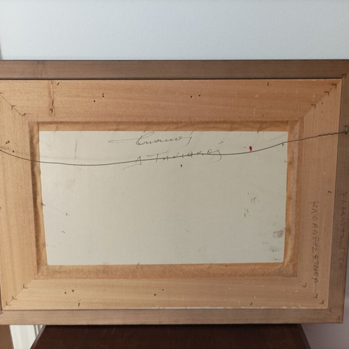 Tiniakos painting with Chinese ink, new, dimensions 43x27 with frame