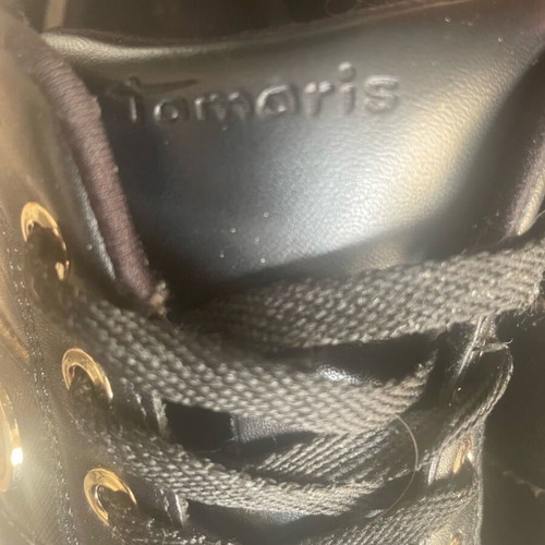 Tamaris black athletic shoes used with gold detail, size 39