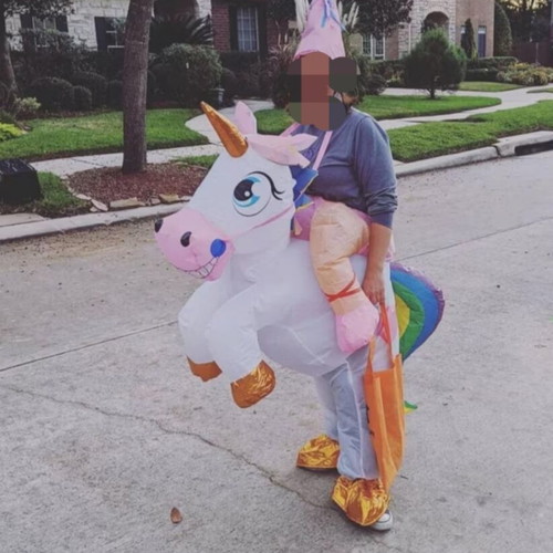 Inflatable unicorn costume like new with blower pump