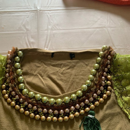 Lussile cotton blouse with decorated neckline, size M