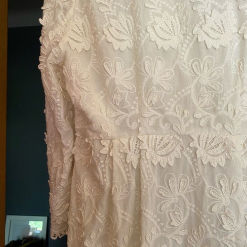 Zara lace coat white like new, cotton lace knee length