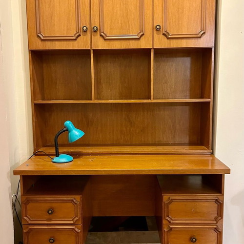 Desk with bookshelf used, chipboard with wood veneer