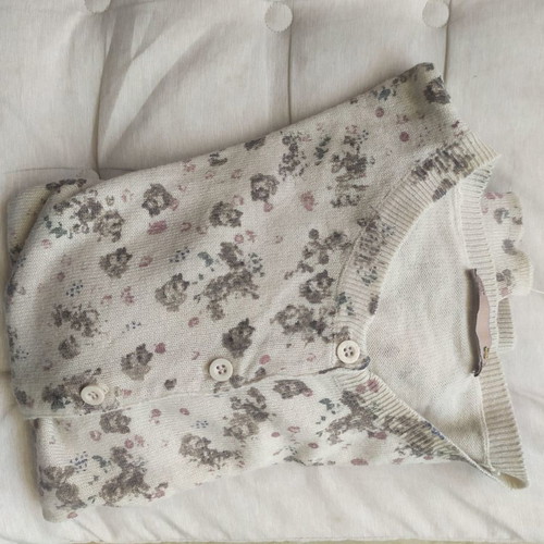 Children's cardigan used, beige with flowers, size 152 cm
