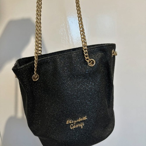 Elizabeth George handbag black with gold chain, like new