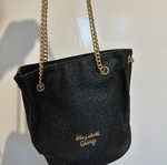 Elizabeth George handbag black with gold chain, like new