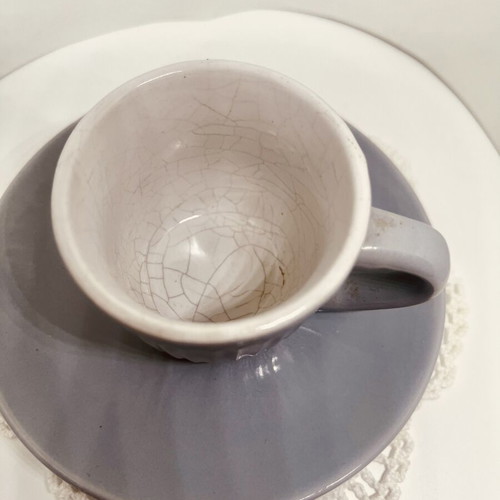Set of two cups and saucers for Greek coffee or espresso, used