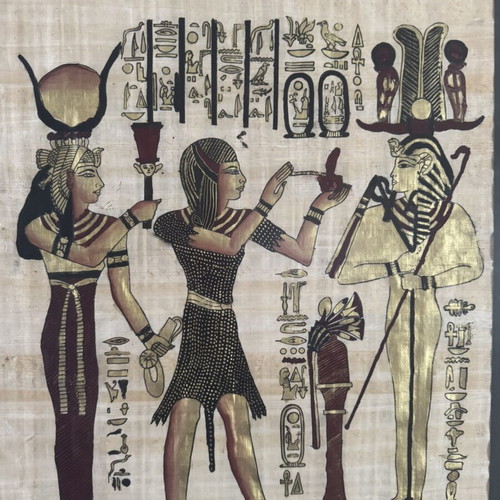 Handpainted papyrus painting framed 68x53 cm like new