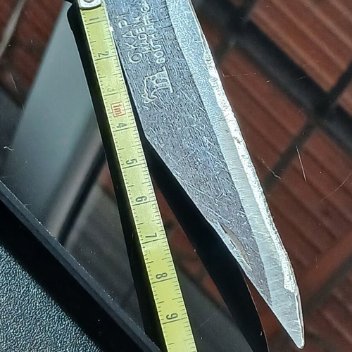 Okapi pocket knife used, carbon steel blade, wooden handle
