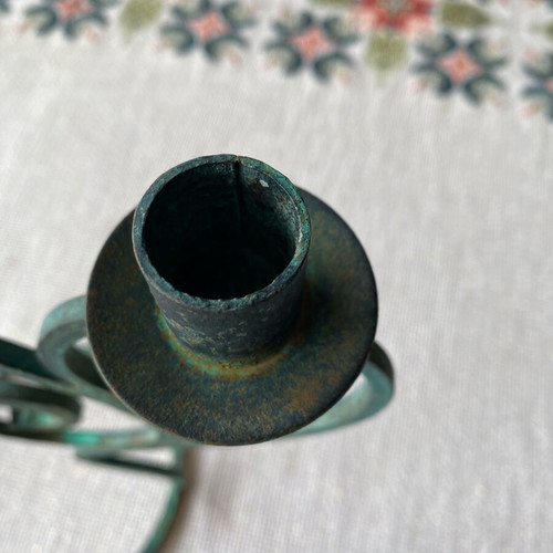 Vintage wrought iron candle holder used, year 1993 with minor oxidations