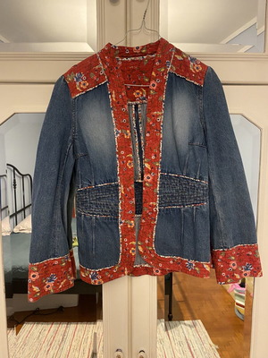 Denim jacket with patchwork blazer cut