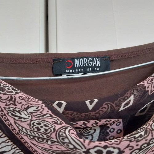 Morgan blouse like new, semi-transparent asymmetric, beige and brown