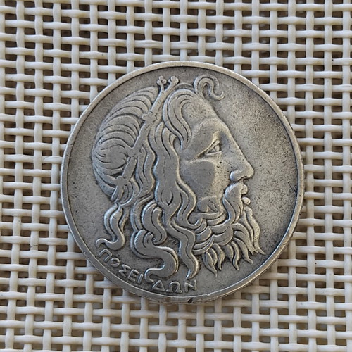 Greece Silver 20 Drachmas 1930 Poseidon coin used, 0.500 silver