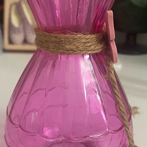 Butterfly vase like new, fuchsia with pink wooden butterfly and string