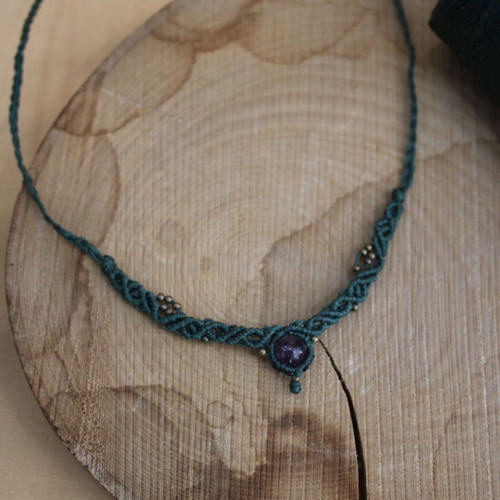 Macrame cypress necklace with amethyst new