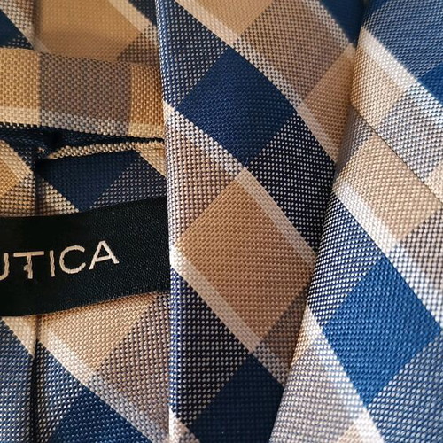 Nautica Men's Tie Checked Blue And Beige New