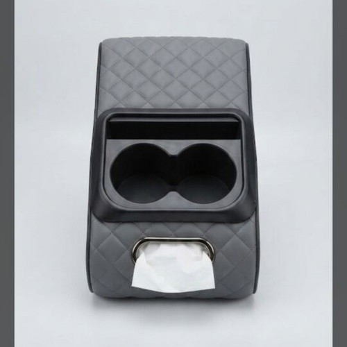 Car Armrest Pillow with 2 Cup Holders PU Leather