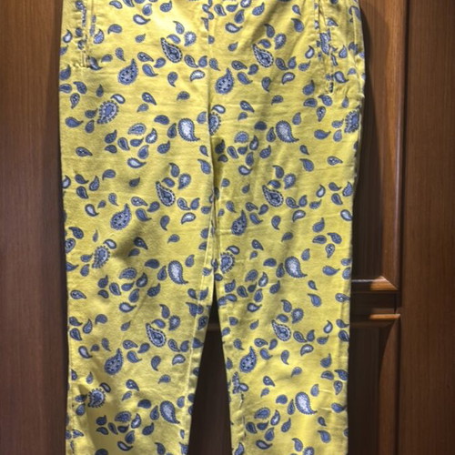 Zara cigarette pants large slim fit yellow with blue pattern like new