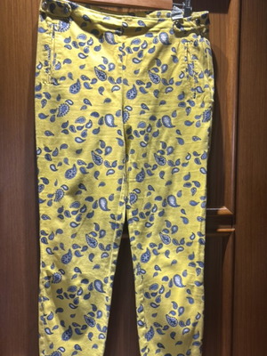 Zara cigarette pants large slim fit yellow with blue pattern like new