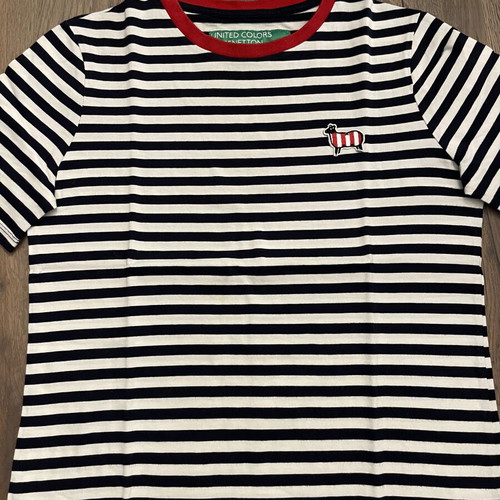 Benetton striped t-shirt new, size M, blue and white