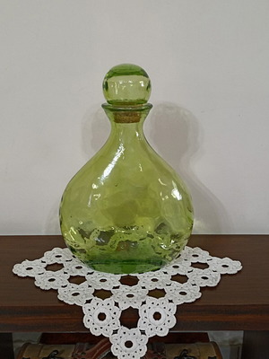 Vintage decorative blown glass carafe green used like new