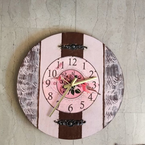 Handmade wooden shabby chic vintage wall clock 43cm, new